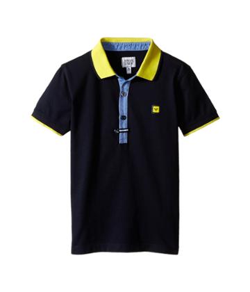 Armani Junior - Navy Polo With Yellow Collar And Button Detail