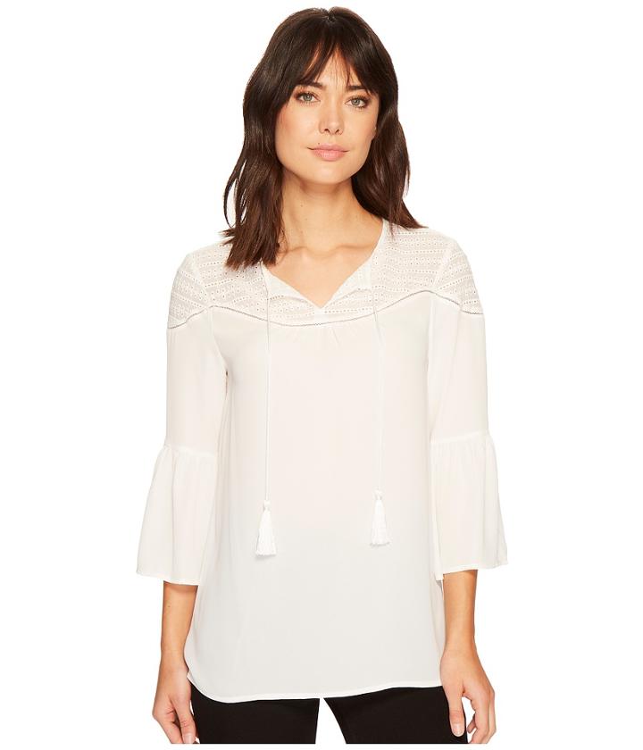 Ivanka Trump - Eyelet Georgette Bell Sleeve Tassel Blouse