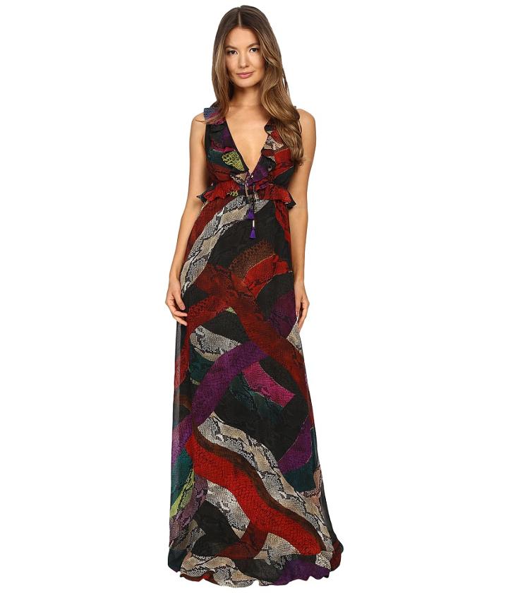 Just Cavalli - Long Cross Naif Print Ruffle Gown