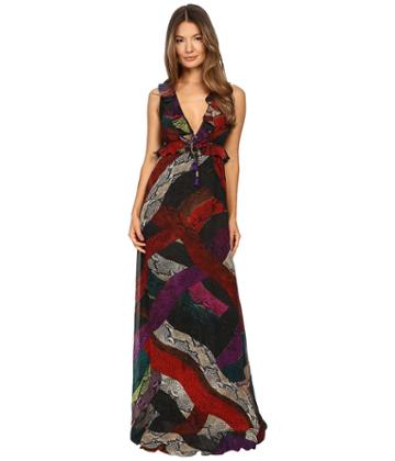 Just Cavalli - Long Cross Naif Print Ruffle Gown