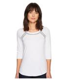 Tribal - 3/4 Sleeve Beaded Solid Jersey Slub Top