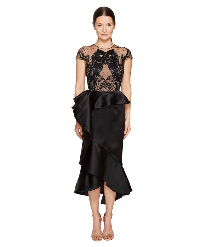 Marchesa - Ruffled Peplum Skirt W/ Beaded Black Horse Bodice