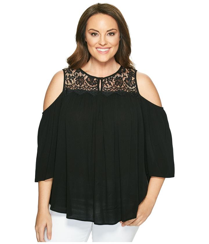 Karen Kane Plus - Plus Size Lace Yoke Cold Shoulder Top