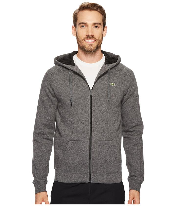 Lacoste - Brushed Fleece Full Zip Hoodie Sweatshirt With 3d Print On Hood