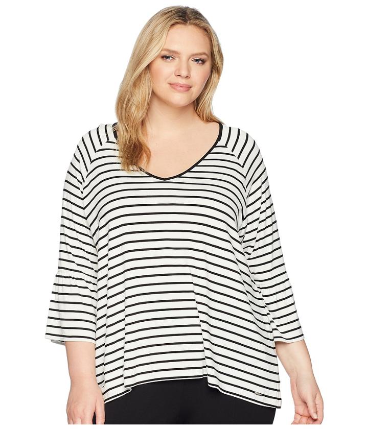 Calvin Klein Plus - Plus Size Stripe V-neck W/ Flare Sleeve