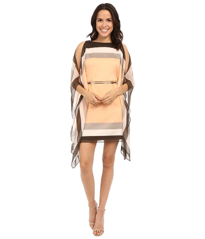 Halston Heritage - Printed Kimono Sleeved Caftan Dress With Oval Ring Belt