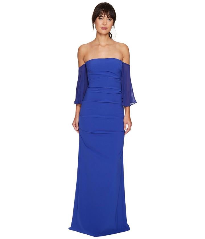 Nicole Miller - Techy Crepe Pleated Sleeves Gown