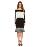 Yigal Azrouel - Black And White Striped Off Shoulder Knit Dress