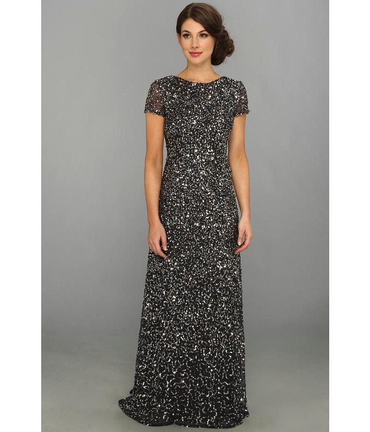 Adrianna Papell - Cap Sleeve Scoop Back Beaded Down Dress