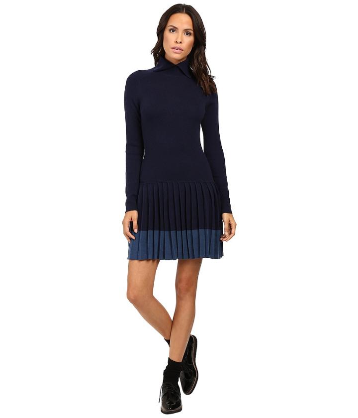 Lacoste - Long Sleeve Pleated Skirt Wool Collar Dress