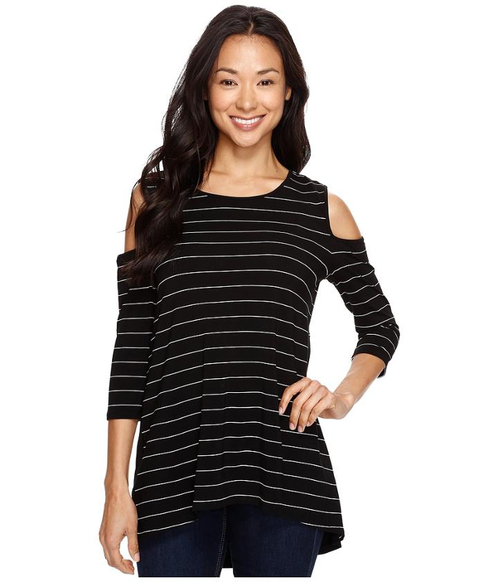 Vince Camuto - 3/4 Sleeve Cold-shoulder Fine Line Stripe Top