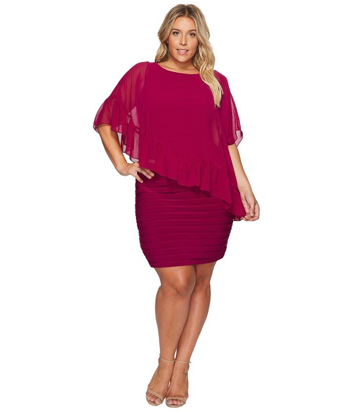 Adrianna Papell - Plus Size Banded Sheath With Ruffle Cape
