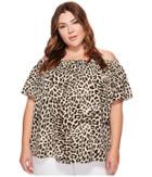 Vince Camuto Specialty Size - Plus Size Short Sleeve Leopard Song Off Shoulder Blouse