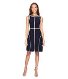 Adrianna Papell - Matte Jersey Fit And Flare Dress With Contrast Netting Insets And Topstitching
