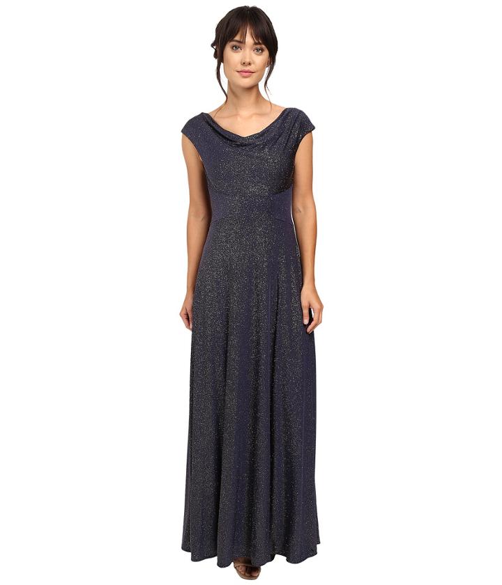 Tahari By Asl - Glitter Jersey Cowl Neck Gown