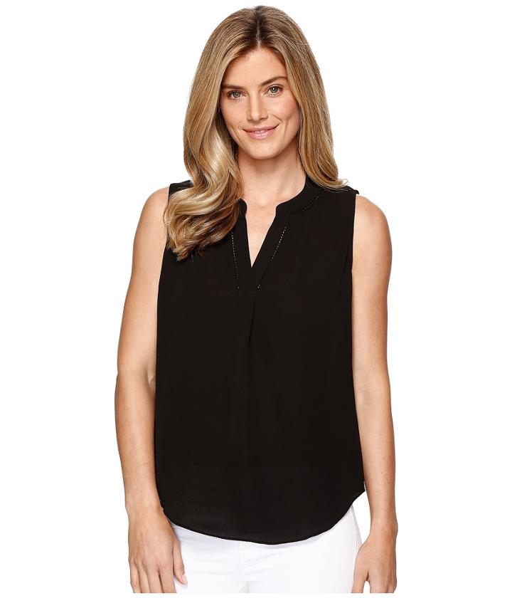 Tribal - Pebbled Sleeveless Blouse W/ Trim