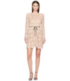 Ml Monique Lhuillier - Long Sleeve Tie Waist Lace Dress