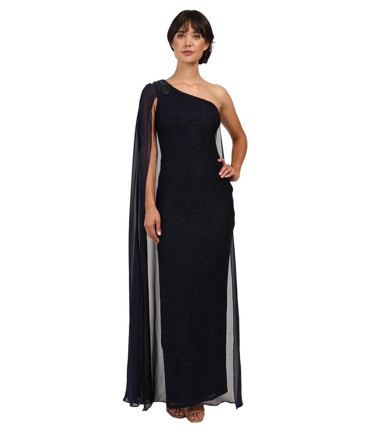 Adrianna Papell - Once Shoulder Chiffon Cape Lace Dress