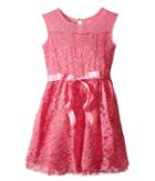 Us Angels - Lace Dress W/ Drop Shoulder Illusion Neckline W/ Belt Full Skirt