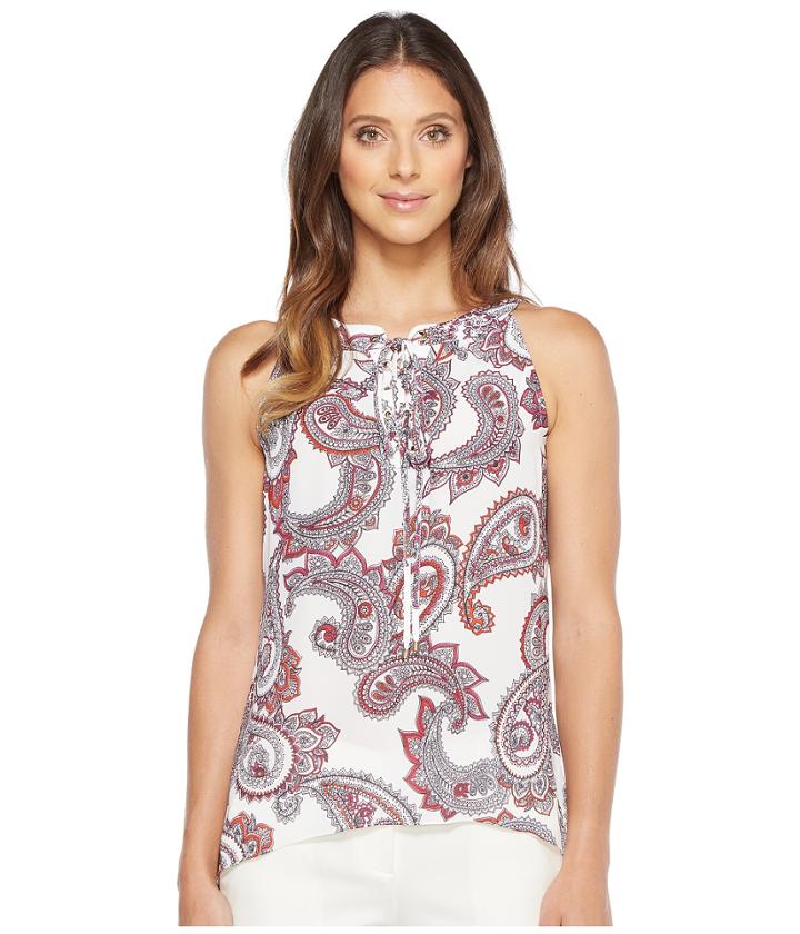 Ivanka Trump - Woven Hanky Hem Printed Sleeveless Blouse
