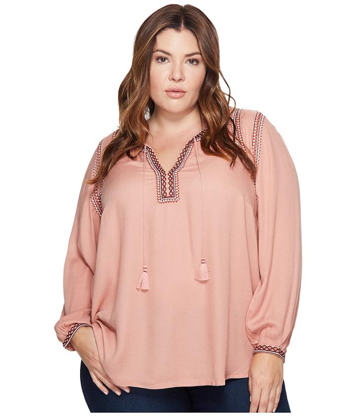 Lucky Brand - Plus Size Embroidered Boho Blouse