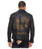 Nana Judy - The Back In Black Faux Leather Biker Jacket With Koi Fish Embroidery