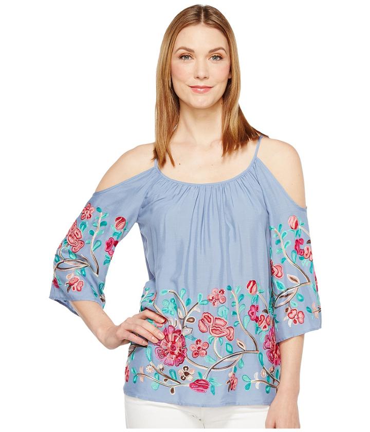 Karen Kane - Embroidered Cold Shoulder Top