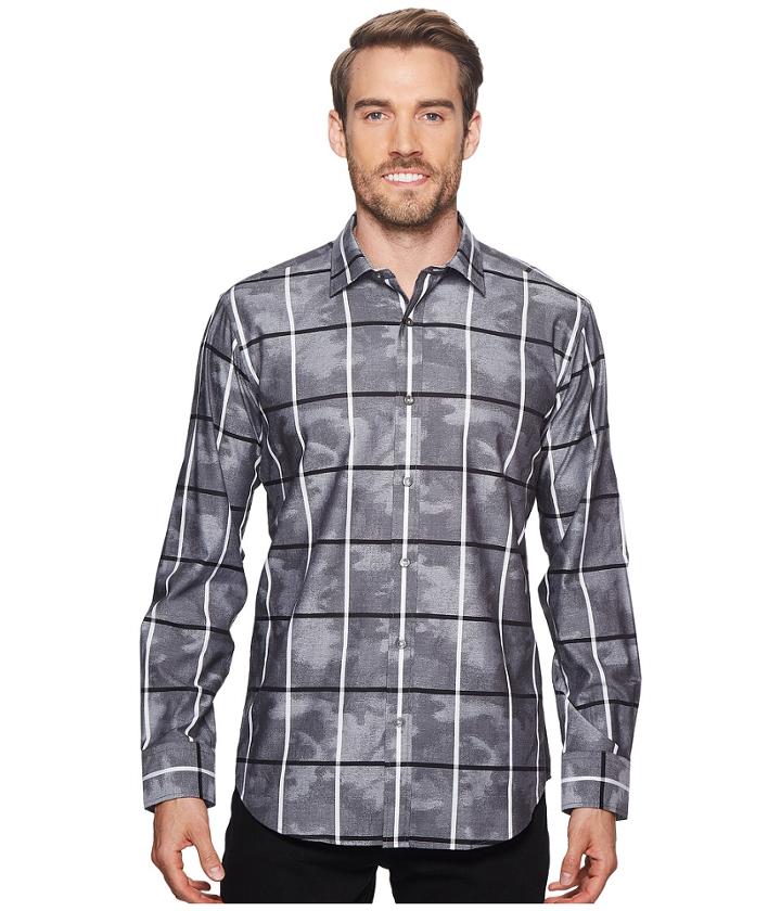 Bugatchi - Shaped Fit Windowpane Camo Woven Shirt