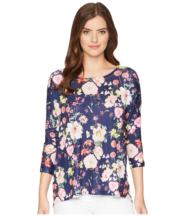 Nally &amp; Millie - Dolman Sleeve Navy Floral Print Tunic