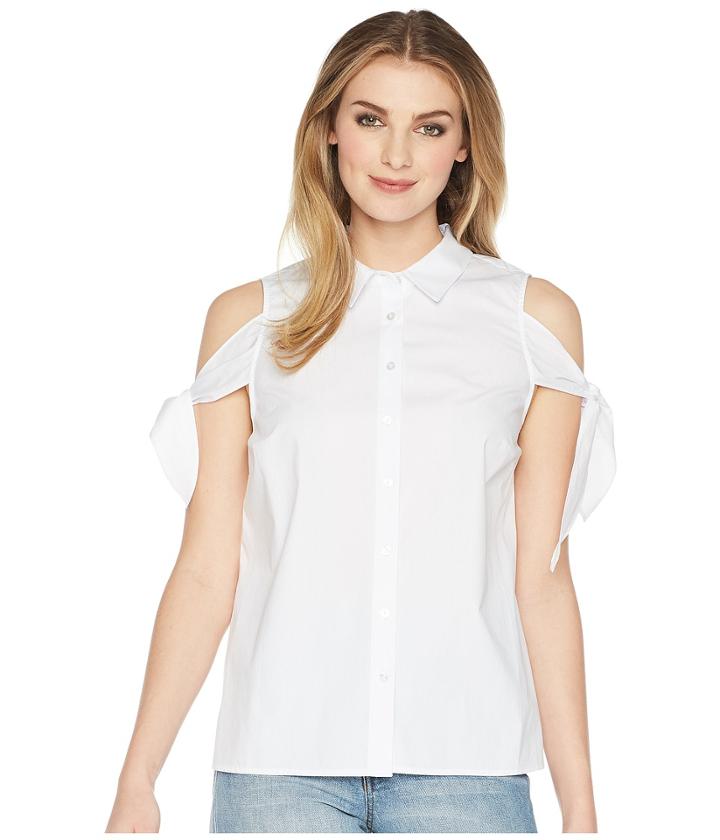 Kensie - Oxford Shirting Cold Shoulder Top Ks5u4063