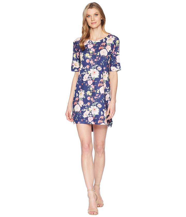 Nally &amp; Millie - Elbow Sleeve Navy Poppy Floral Print Dress