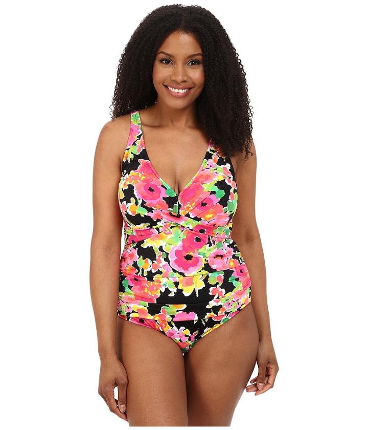 Lauren By Ralph Lauren - Plus Size Brilliant Floral Over The Shoulder Mio One-piece