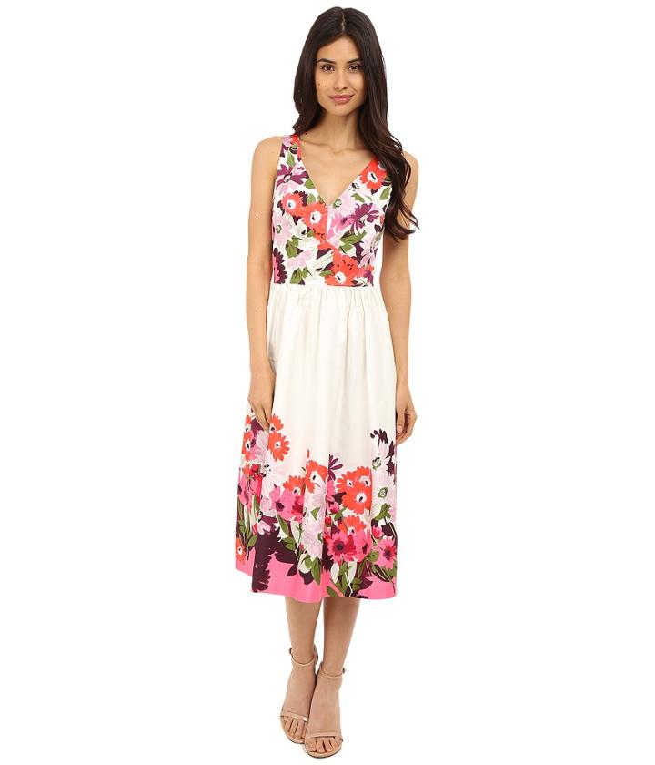 Donna Morgan - Sleeveless Cotton Sateen V-neck Midi Length Dress