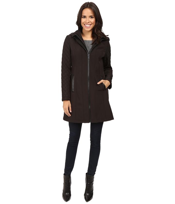 Michael Michael Kors - Zip Front Softshell With Hood And Quilted Sleeves M522320t