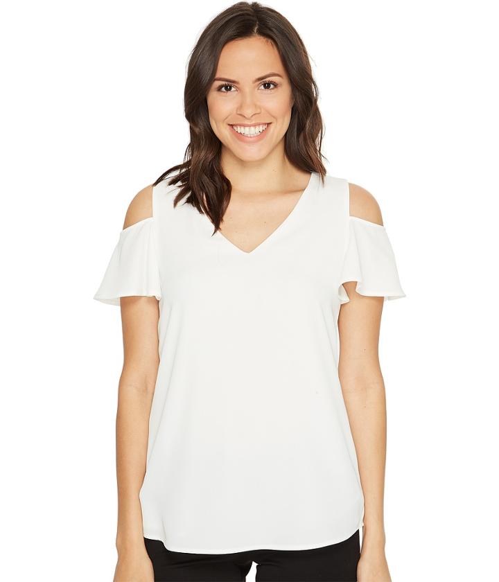 Calvin Klein - V-neck Cold Shoulder Flutter Blouse