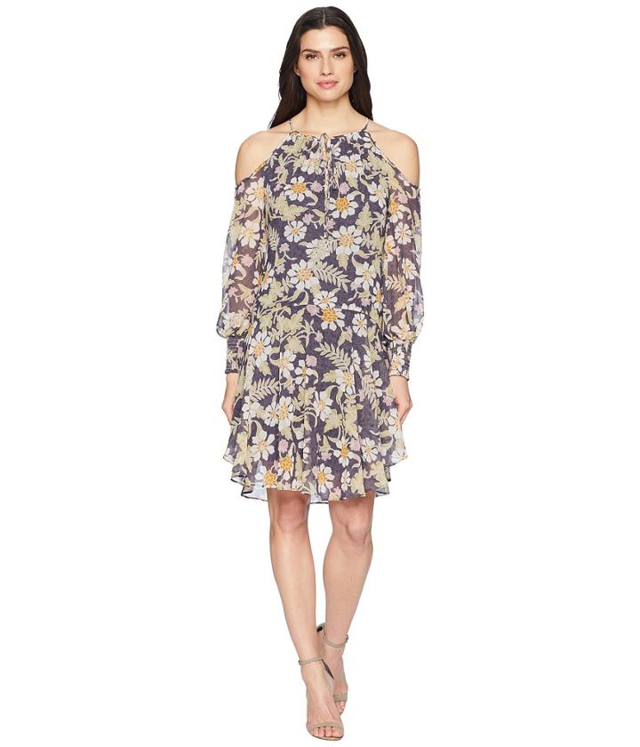 Donna Morgan - Long Sleeve Printed Chiffon With Cold Shoulder And Drop Waist