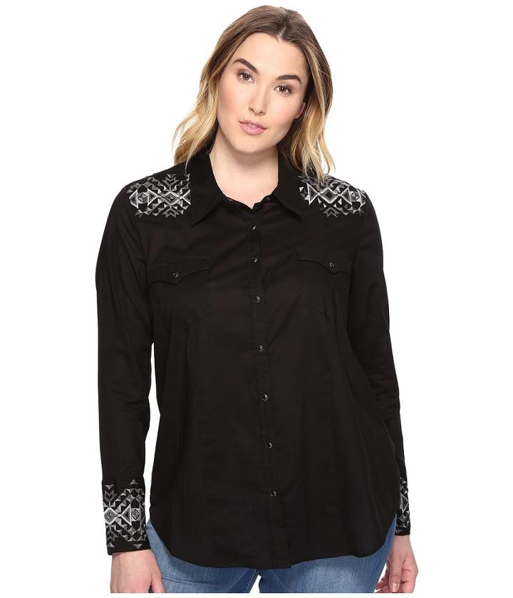 Stetson - Plus Size Solid Lawn - Black Long Sleeve Western Shirt