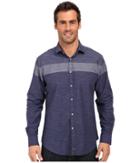 Thomas Dean &amp; Co. - Blue Stripe Tailored Fit Button Down Sport Shirt