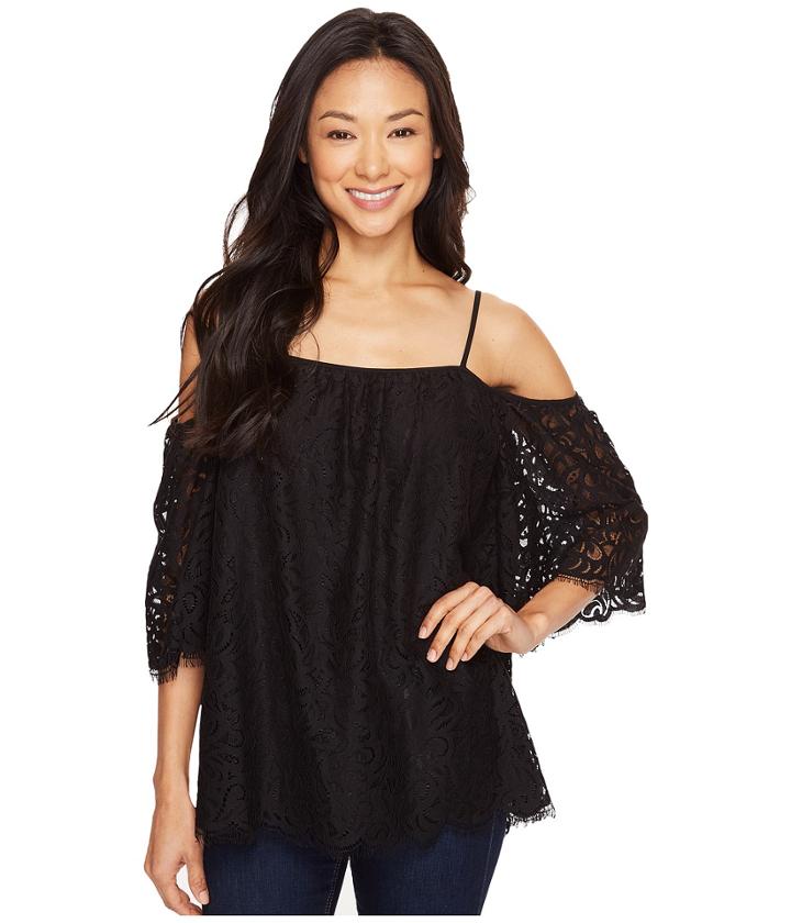 Vince Camuto - Elbow Sleeve Cold-shoulder Geo Lace Blouse