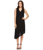Adrianna Papell - Gauzy Crepe Asymmetrical Trapeze Dress With V Neckline, V Cut Out Back, And Back Ruffled Drape, Fully Lined