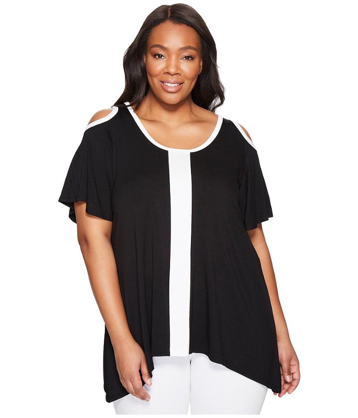 Karen Kane Plus - Plus Size Cold Shoulder Color Block Top