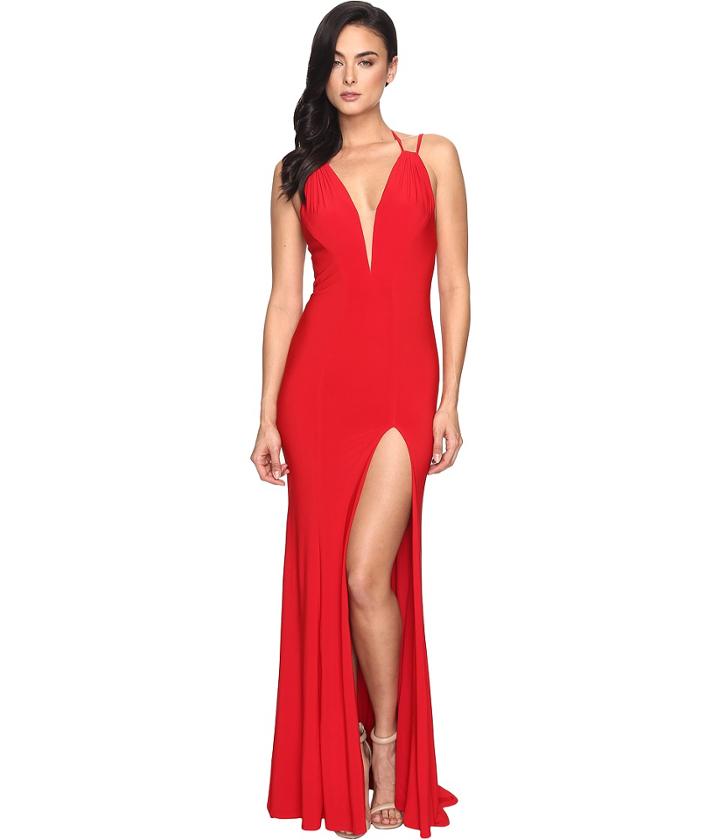 Faviana - Jersey V-neck/adjust Back Slit Skirt 7920