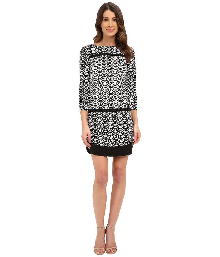 Donna Morgan - 3/4 Sleeve Printed Jersey Drop Waist Shift Dress