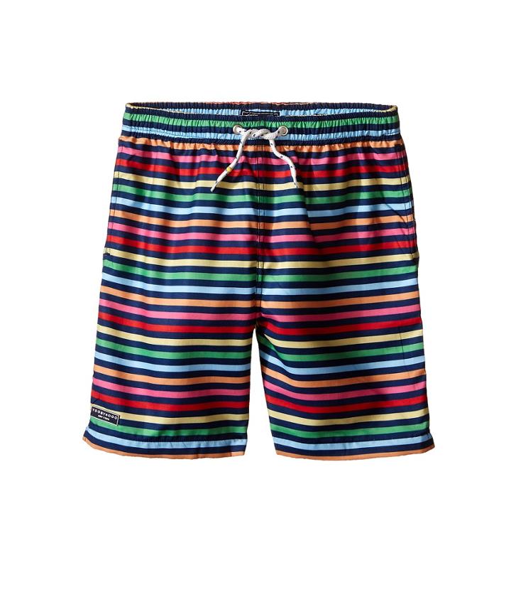 Toobydoo - Rainbow Multi Stripe W/ White Lace Drawstring Swim Shorts
