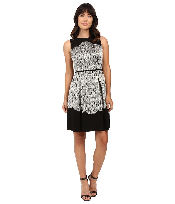 Tahari By Asl - Metallic Sleeveless Fit And Flare With Scallop Detail