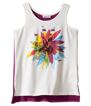 Junior Gaultier - White Tank Top With Flower Over A Purple Tank Top