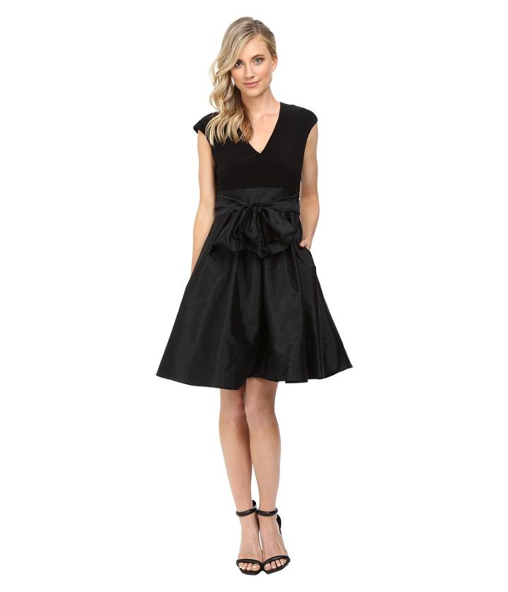 Adrianna Papell - Tafetta Fit And Flare V-neck Dress