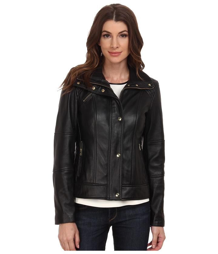 Cole Haan - Single Breasted Half Diamond Quilted Leather Jacket