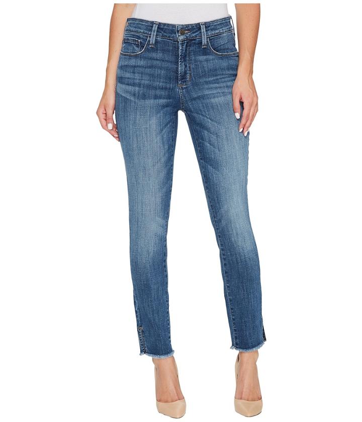 Nydj - Ami Skinny Ankle Jeans W/ Fray Side Slit In Crosshatch Denim In Newton