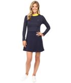 Lacoste - L!ve Contrast Mock Neck Striped Fit And Flare Dress